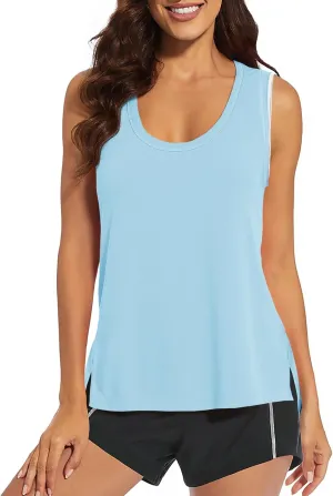 Fisoew Women's Workout Tank Tops Loose Fit Summer Sleeveless Yoga Gym Shirts with Side Slits