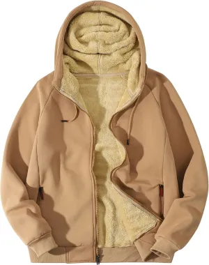 Flygo Fleece Hoodie for Men Warm Full Zip Sherpa Lined Sweatshirt Winter Jacket