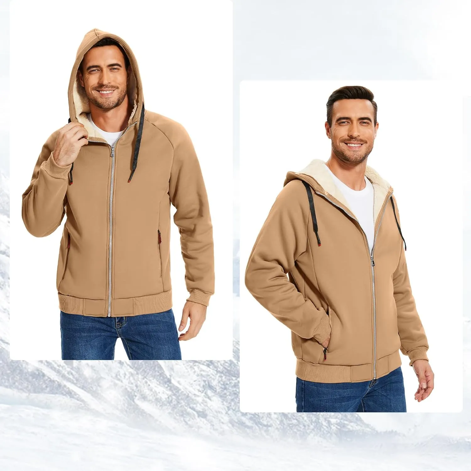 Flygo Fleece Hoodie for Men Warm Full Zip Sherpa Lined Sweatshirt Winter Jacket