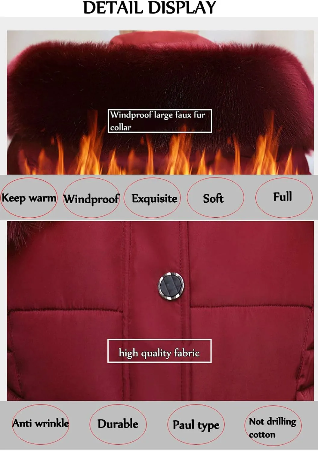 Flygo Women's Winter Warm Fur Hooded Down Coat Maxi Long Outwear
