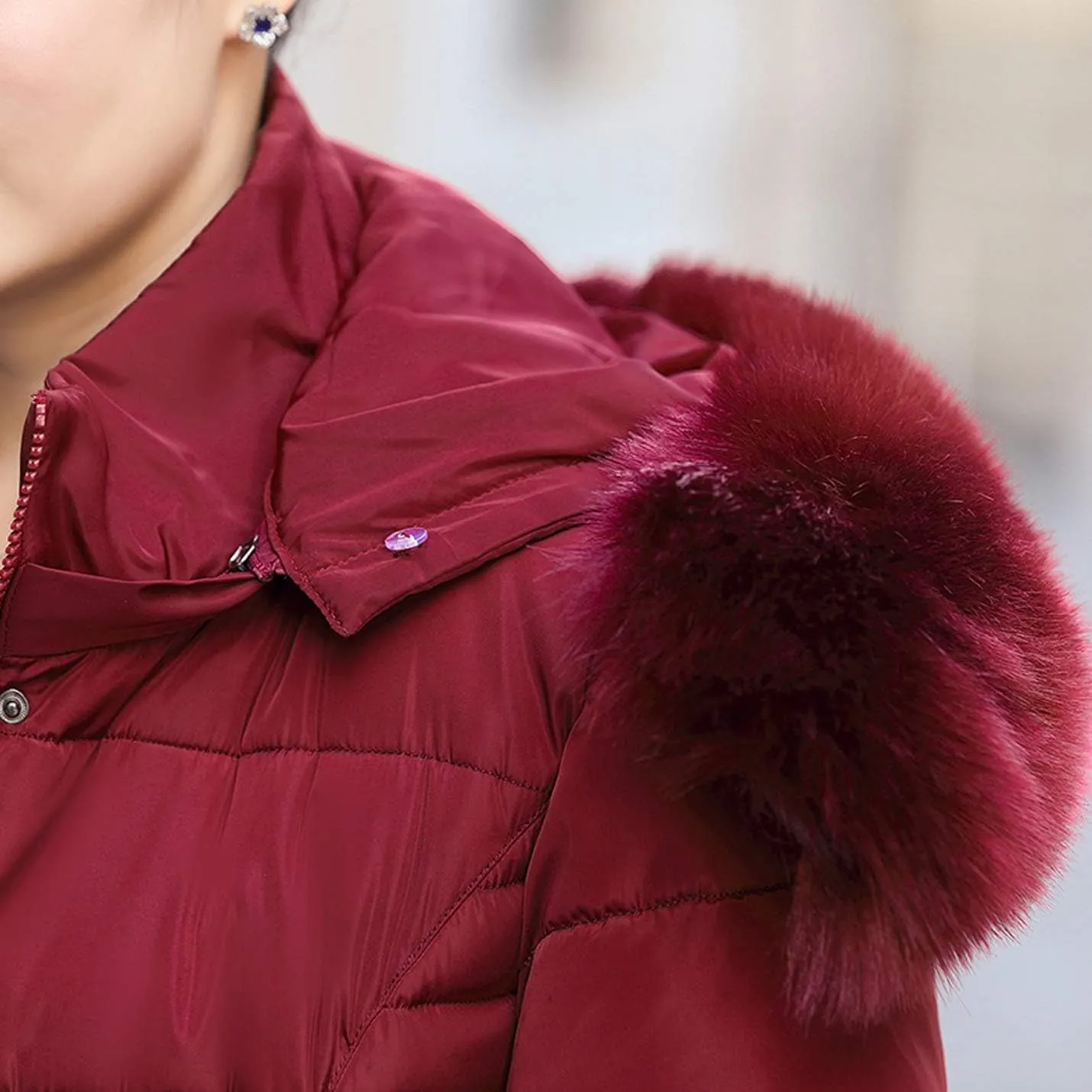 Flygo Women's Winter Warm Fur Hooded Down Coat Maxi Long Outwear