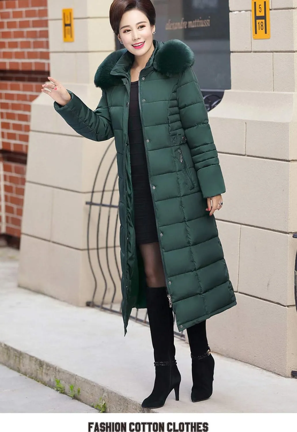 Flygo Women's Winter Warm Fur Hooded Down Coat Maxi Long Outwear