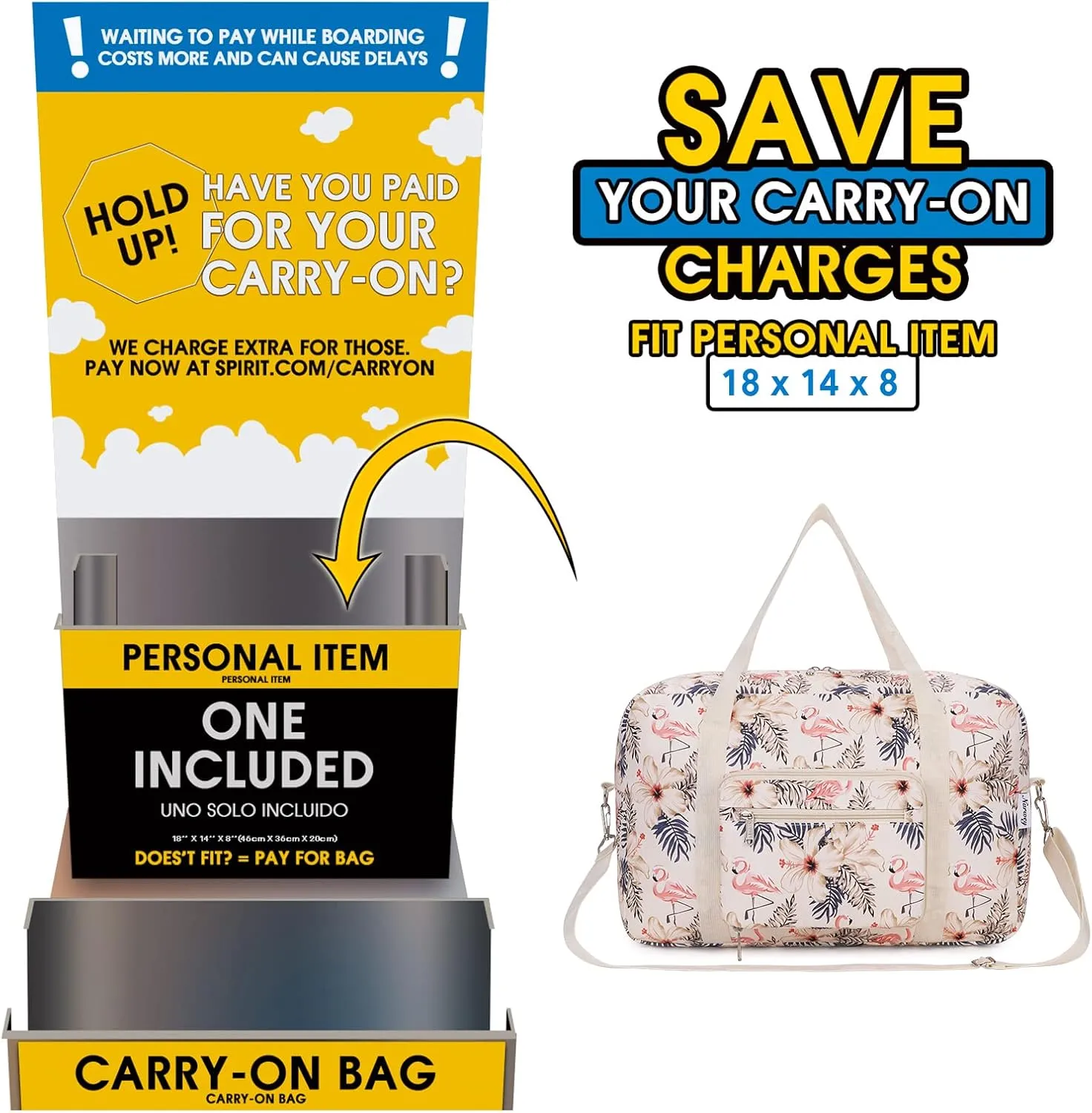 For Spirit Airlines Foldable Travel Duffel Bag Tote Carry on Luggage for Women and Girls