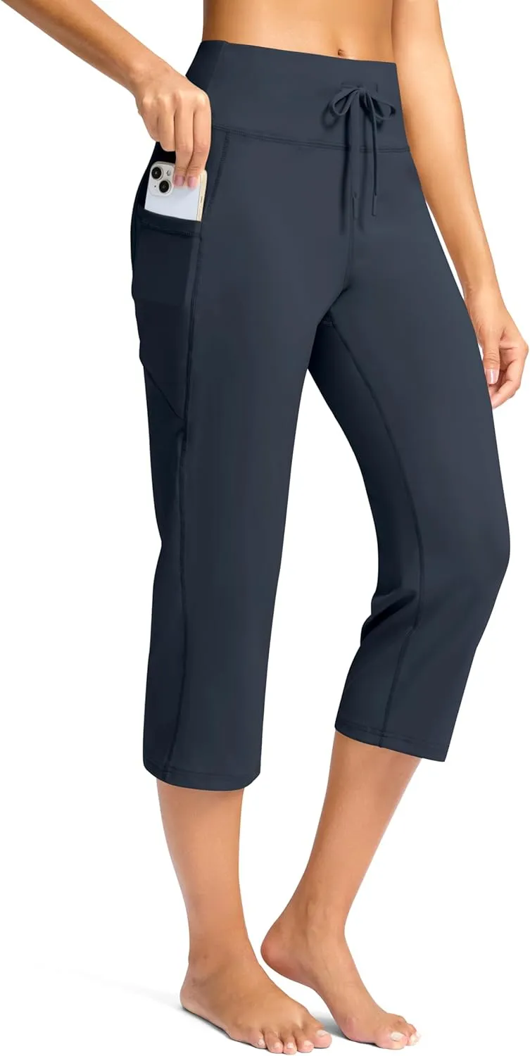 G Gradual Yoga Capri Pants for Women with Pockets High Waist Capris Leggings Tummy Control Straight Workout Summer Crop Pants