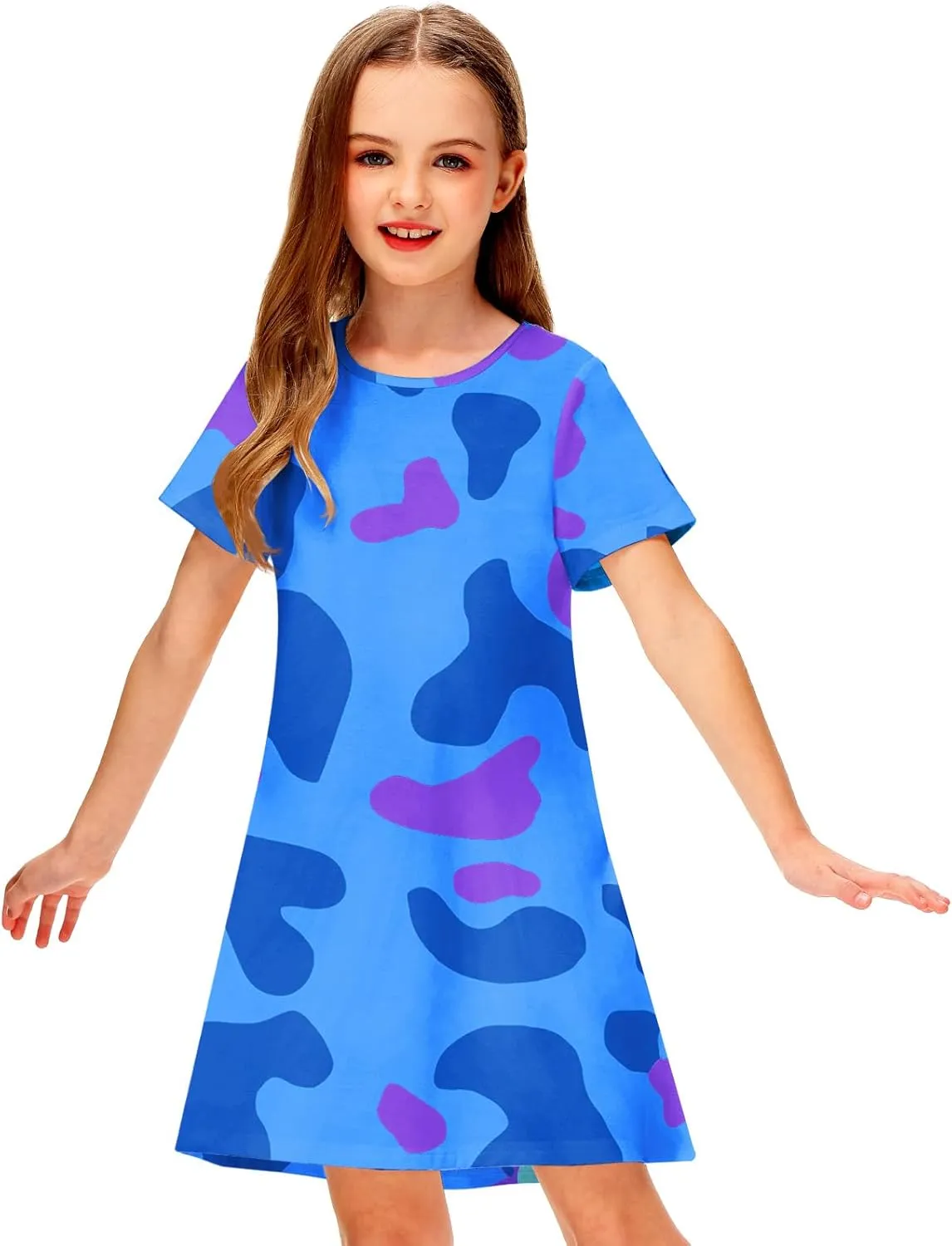 Girl 4th of July Dresses Short Sleeve Summer Hawaiian Tshirt Dress 5-14 Years