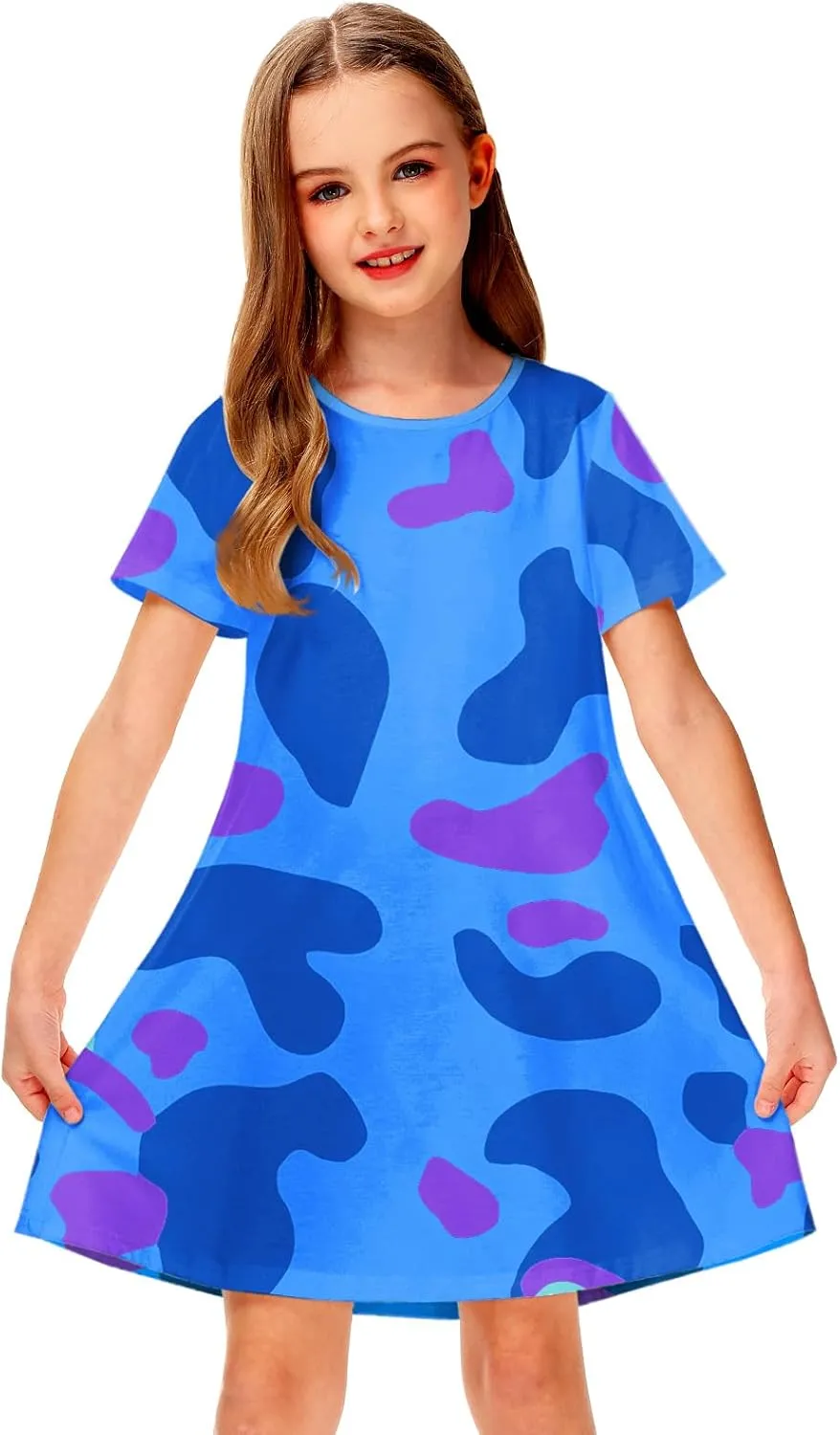 Girl 4th of July Dresses Short Sleeve Summer Hawaiian Tshirt Dress 5-14 Years