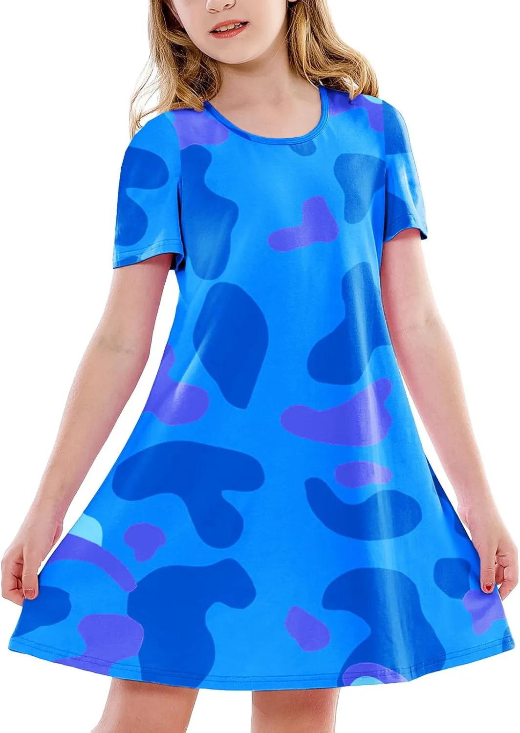 Girl 4th of July Dresses Short Sleeve Summer Hawaiian Tshirt Dress 5-14 Years