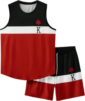 GORGLITTER Men's 2 Piece Tracksuit Color Block Graphic Print Sleeveless Top and Shorts Sets with Pockets
