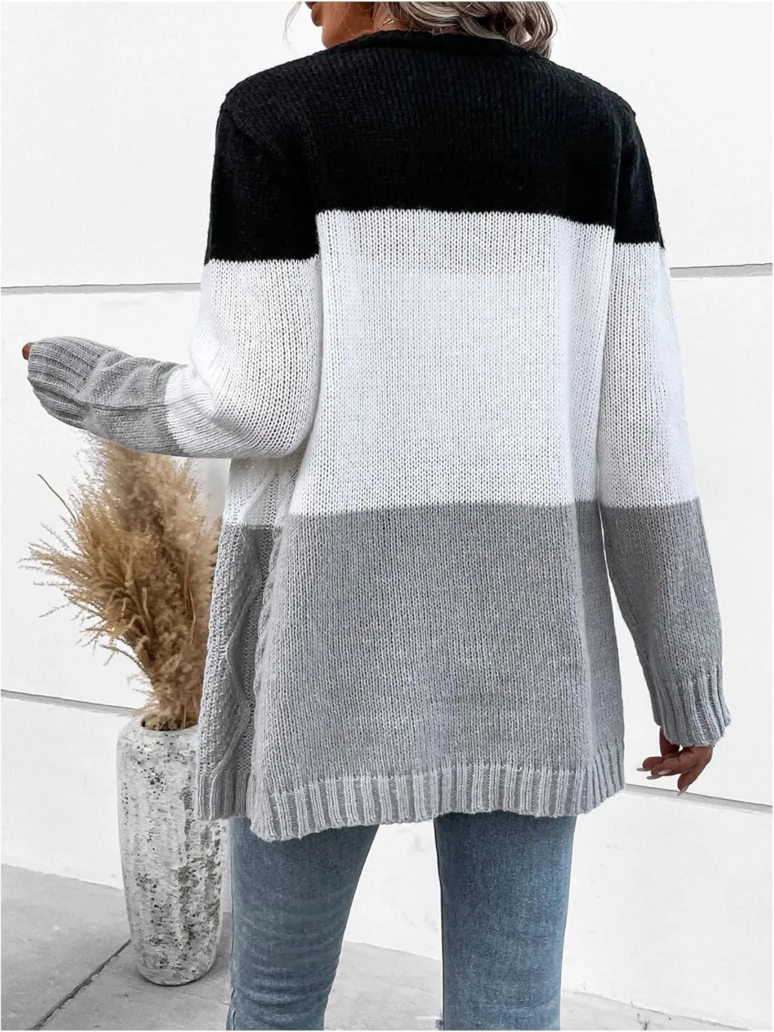 GORGLITTER Women's Knit Colorful Cardigan Sweater Long Sleeve Color Block Button Front Long Cardigans