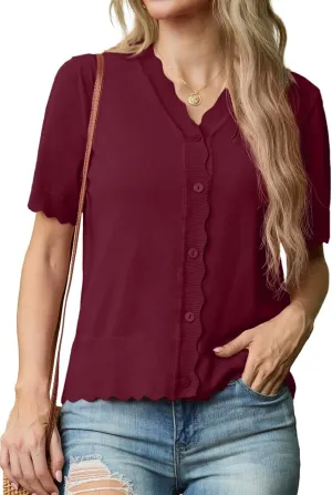 GRECERELLE Womens Summer Lightweight Short Sleeve Cropped Cardigan V-Neck Knit Sweater Shrug for Dressy