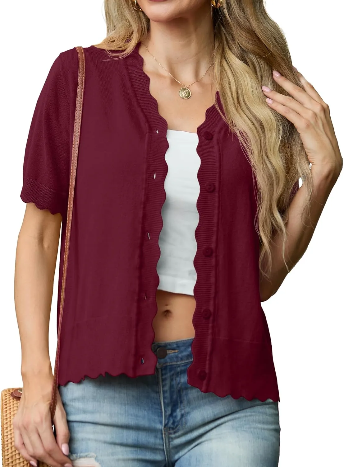 GRECERELLE Womens Summer Lightweight Short Sleeve Cropped Cardigan V-Neck Knit Sweater Shrug for Dressy