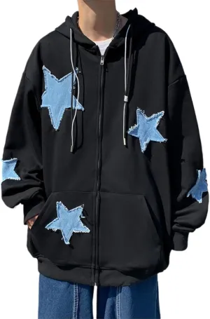 Grunge Corduroy Jackets Streetwear Oversized Star Graphic Hoodies Emo Vintage 2000s Zip Up Hoodie Y2k