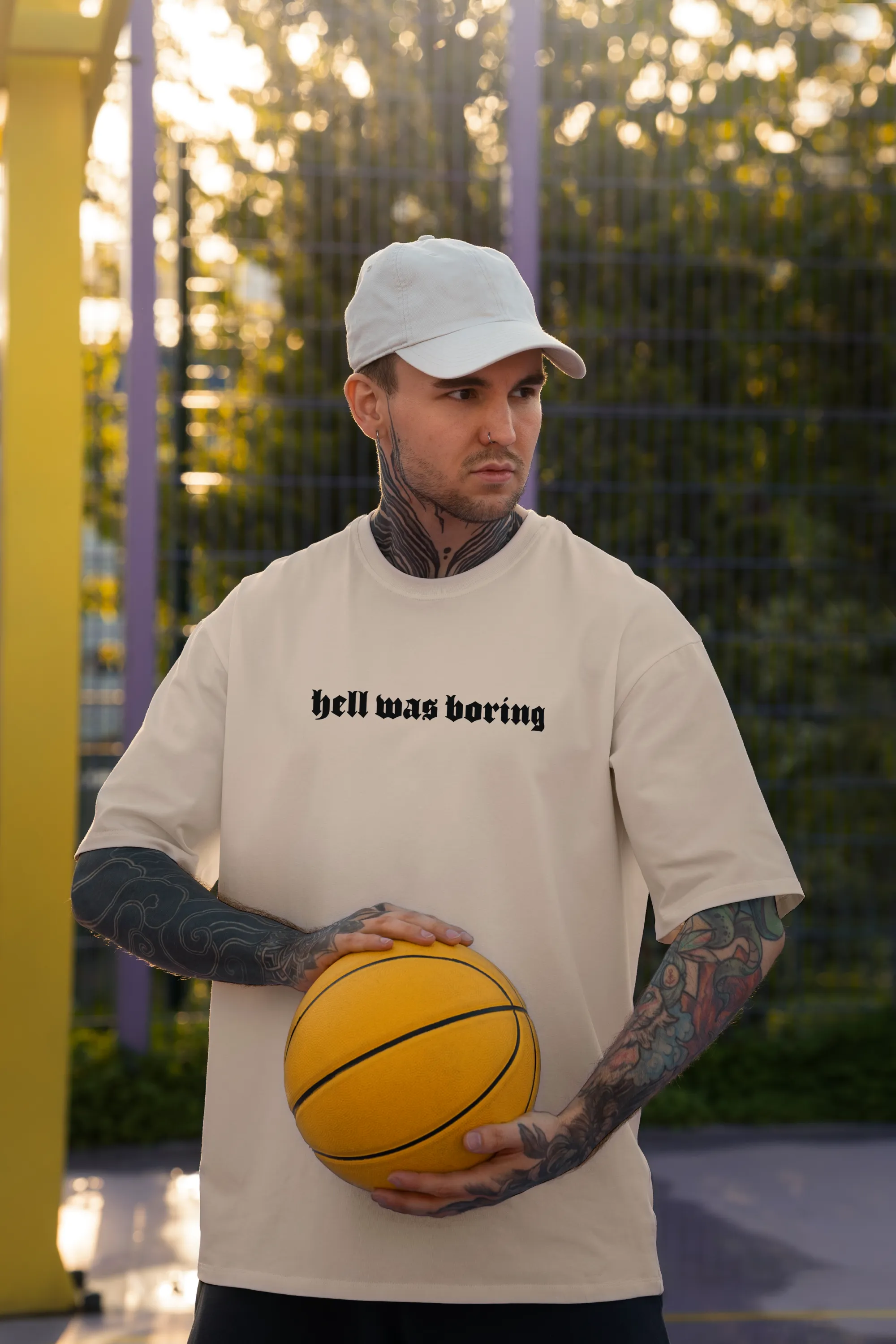 Hell Was Boring - Beige - Oversized T Shirt