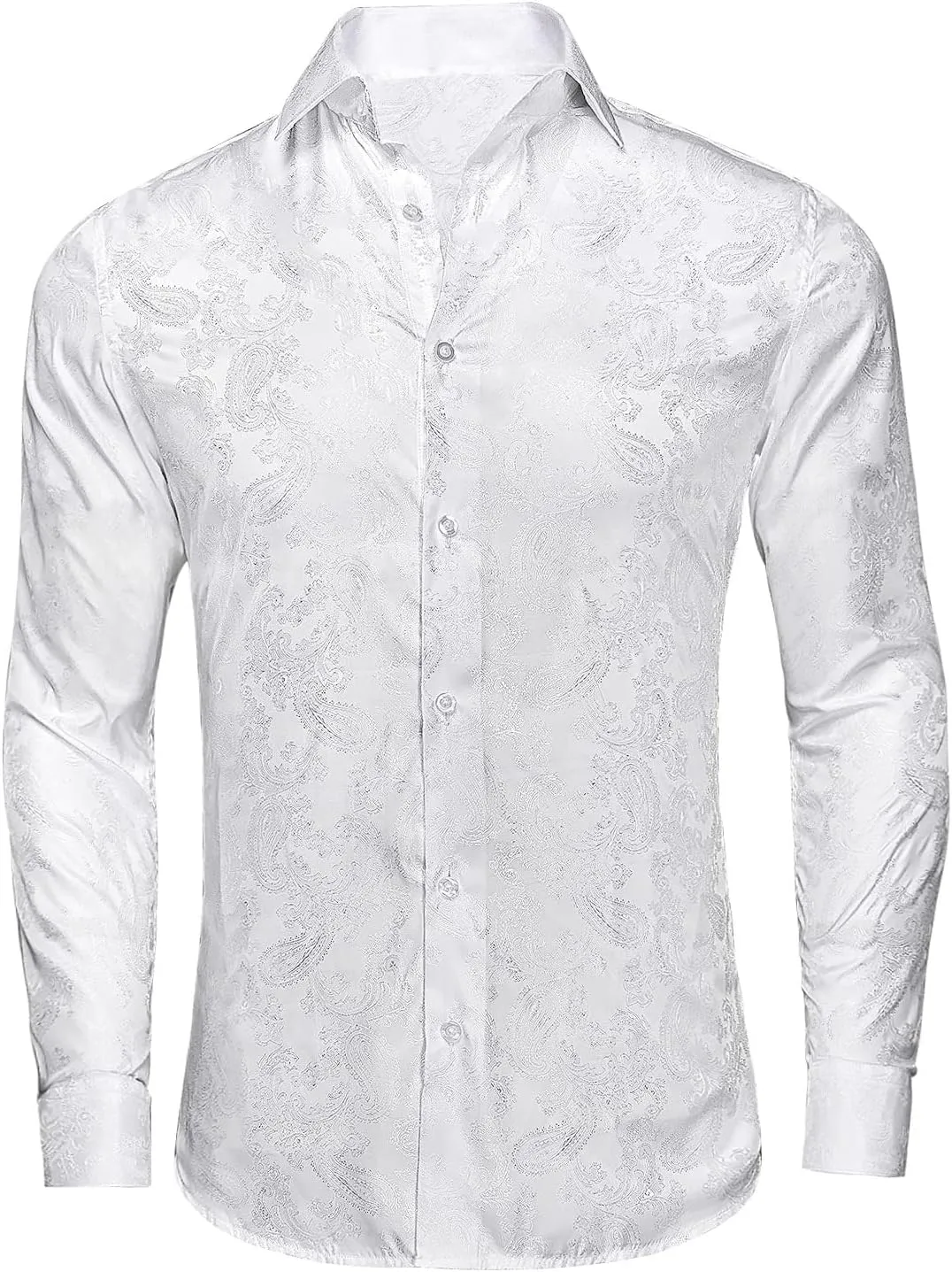 Hi-Tie Mens Dress Shirts Wrinkle Free Inner Contrast Jacquard Long Sleeve Casual Button Down Shirt Business Party Wedding