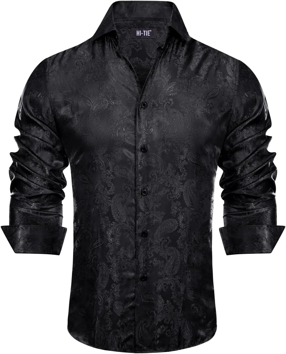 Hi-Tie Mens Dress Shirts Wrinkle Free Inner Contrast Jacquard Long Sleeve Casual Button Down Shirt Business Party Wedding