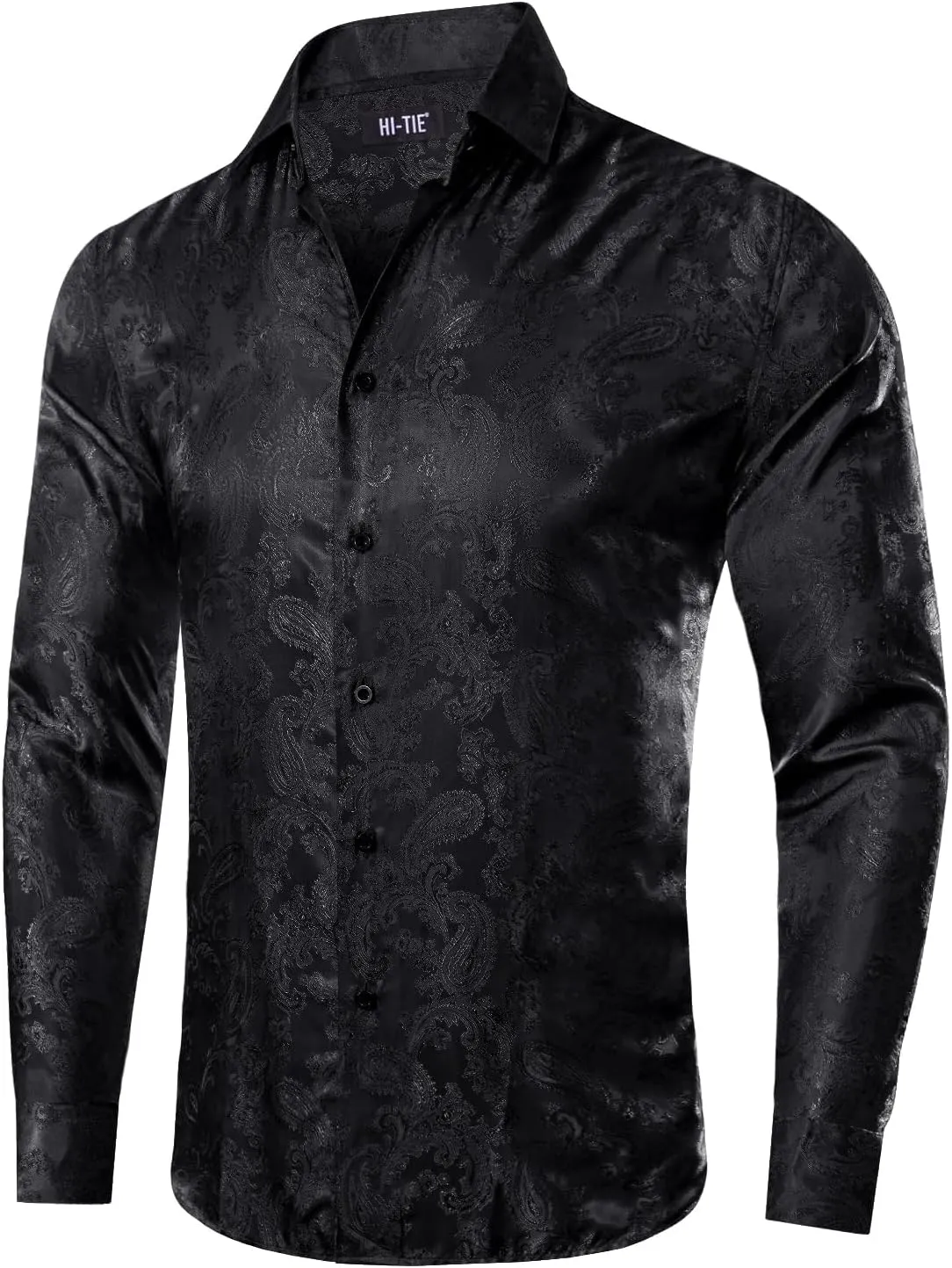 Hi-Tie Mens Dress Shirts Wrinkle Free Inner Contrast Jacquard Long Sleeve Casual Button Down Shirt Business Party Wedding
