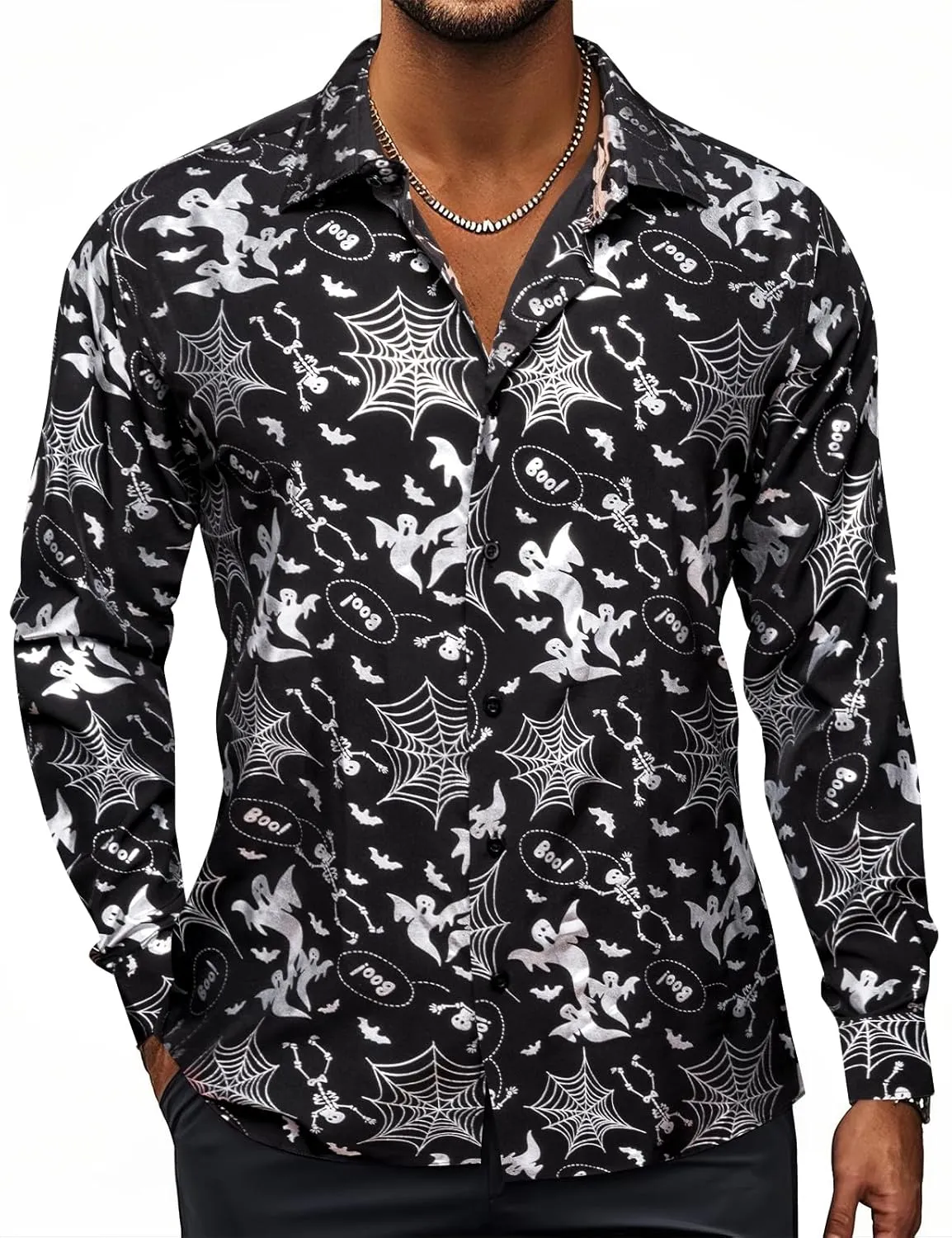 Hi-Tie Mens Hipstar Gold Paisely Floral 3D Printed Dress Shirts Shiny Long Sleeve Button Down Party Disco Performing