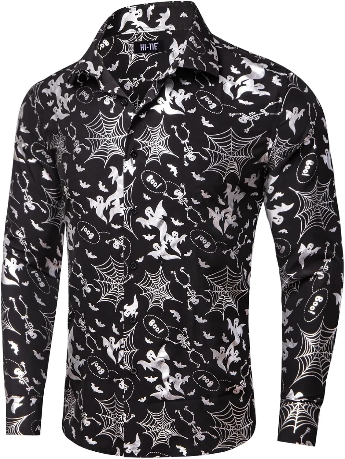 Hi-Tie Mens Hipstar Gold Paisely Floral 3D Printed Dress Shirts Shiny Long Sleeve Button Down Party Disco Performing