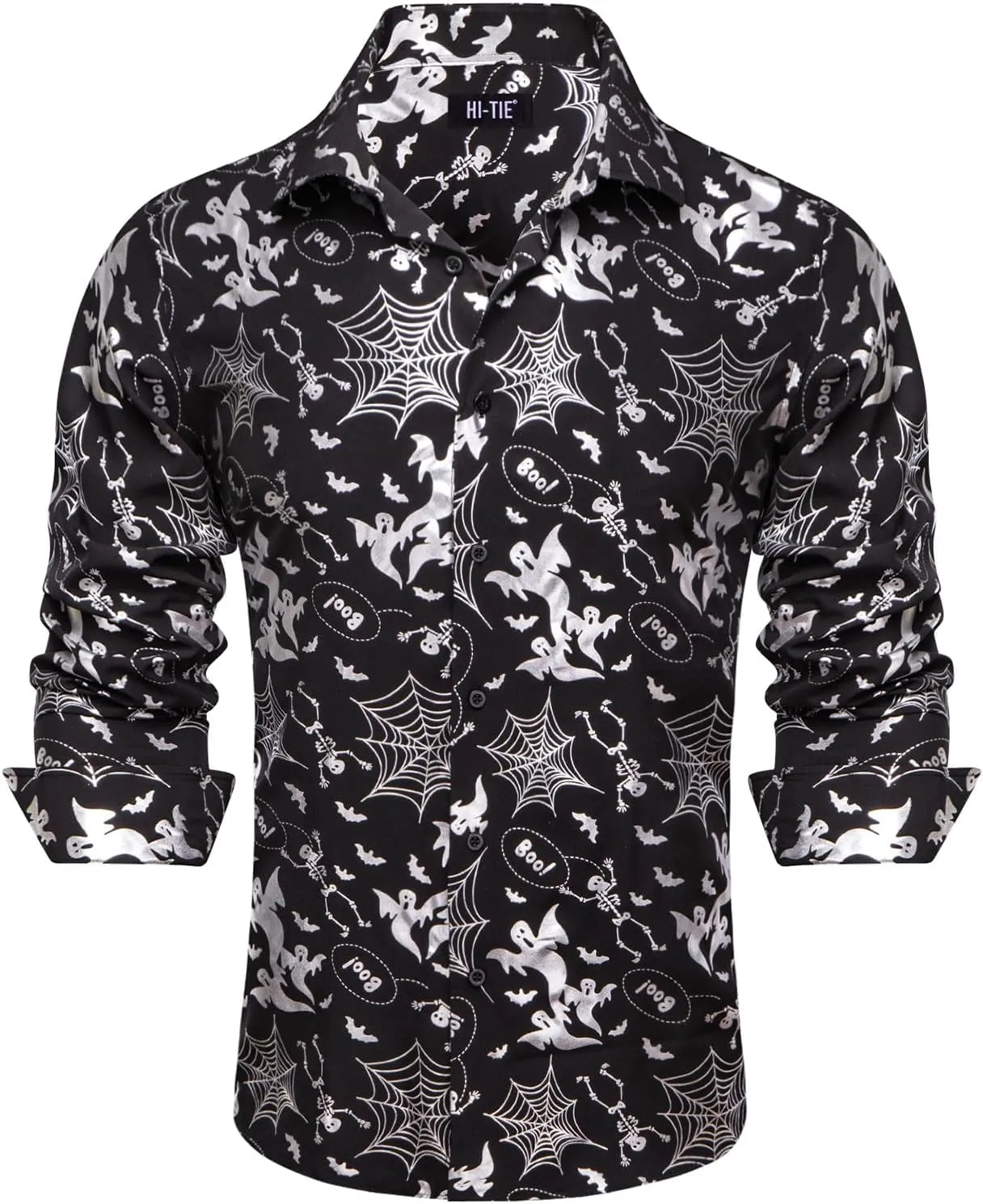 Hi-Tie Mens Hipstar Gold Paisely Floral 3D Printed Dress Shirts Shiny Long Sleeve Button Down Party Disco Performing