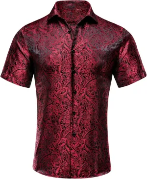 Hi-Tie Mens Summer Short Sleeve Dress Shirts Hawaiian Casual Button Down Regular Fit Shirt for Party Beach