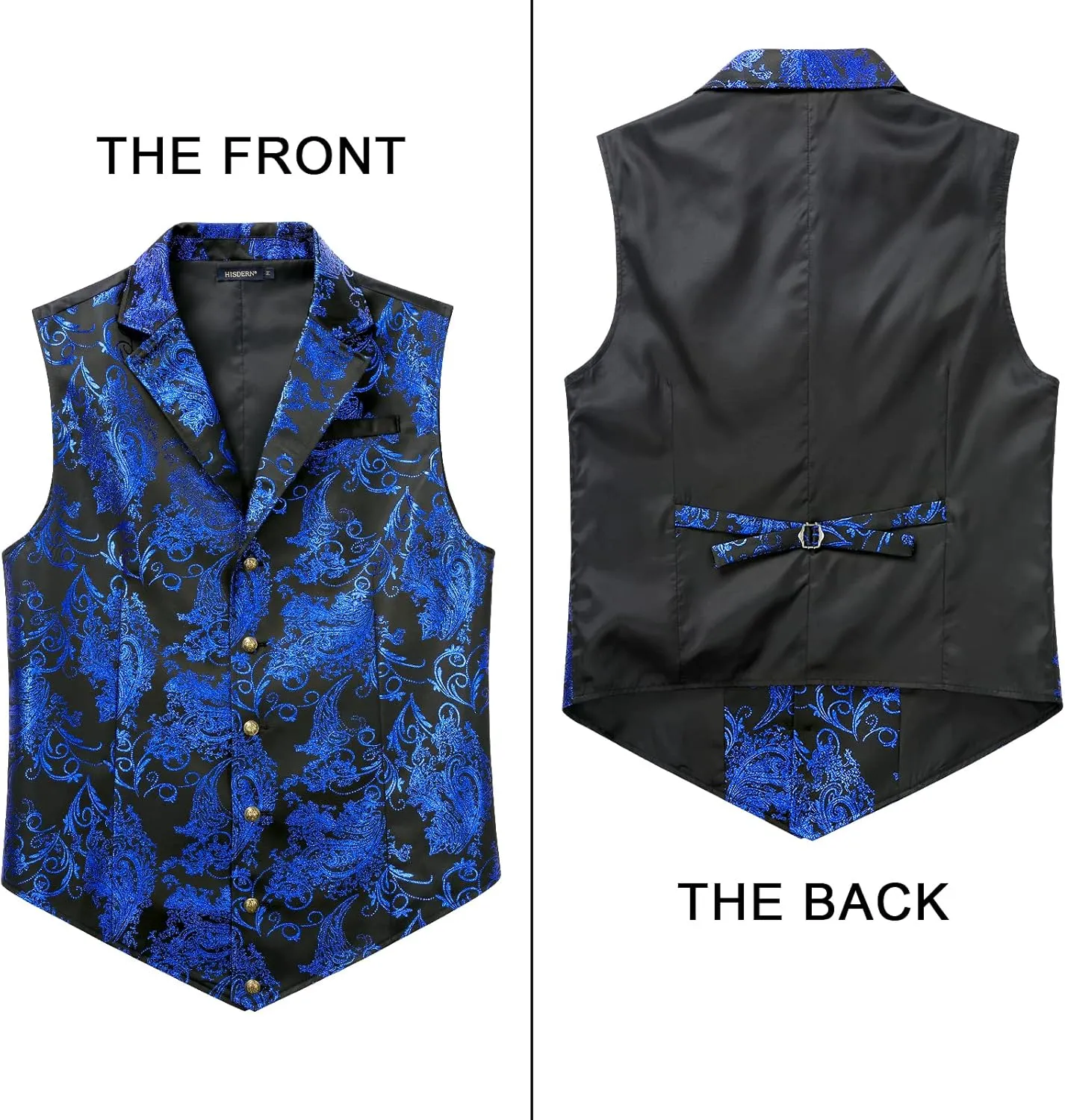 HISDERN Mens Shiny Paisley Suit Vest Victorian Steampunk Gothic Waistcoat for Men Wedding Party Suit or Tuxedo