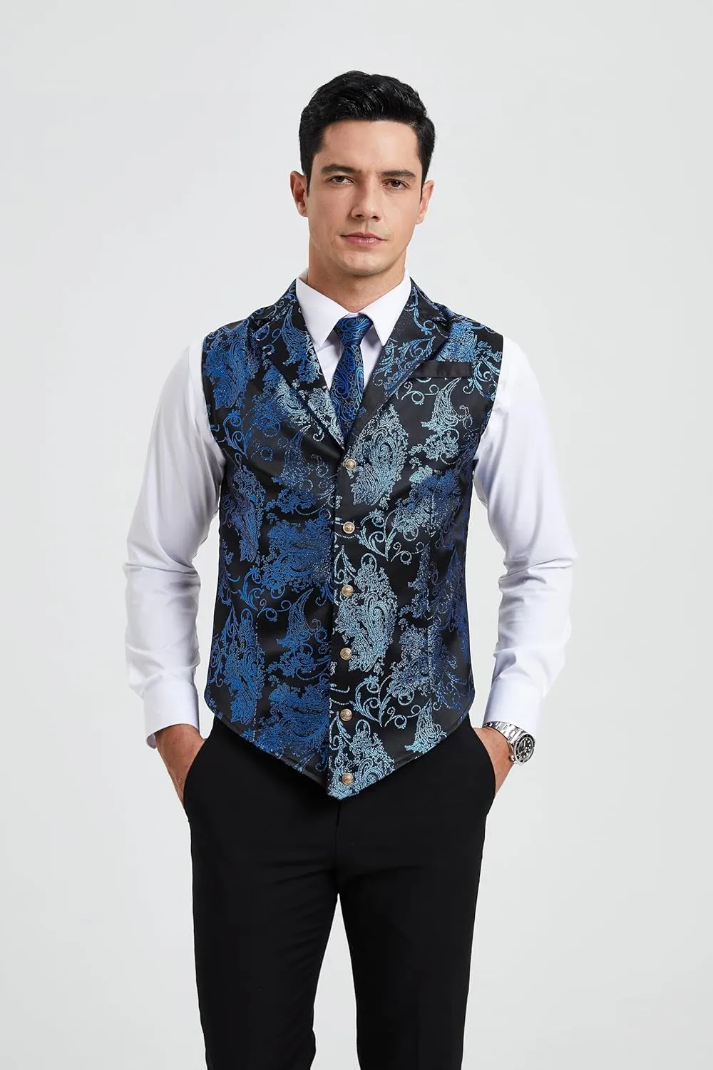 HISDERN Mens Shiny Paisley Suit Vest Victorian Steampunk Gothic Waistcoat for Men Wedding Party Suit or Tuxedo
