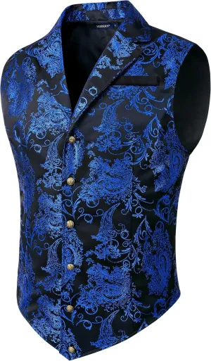 HISDERN Mens Shiny Paisley Suit Vest Victorian Steampunk Gothic Waistcoat for Men Wedding Party Suit or Tuxedo