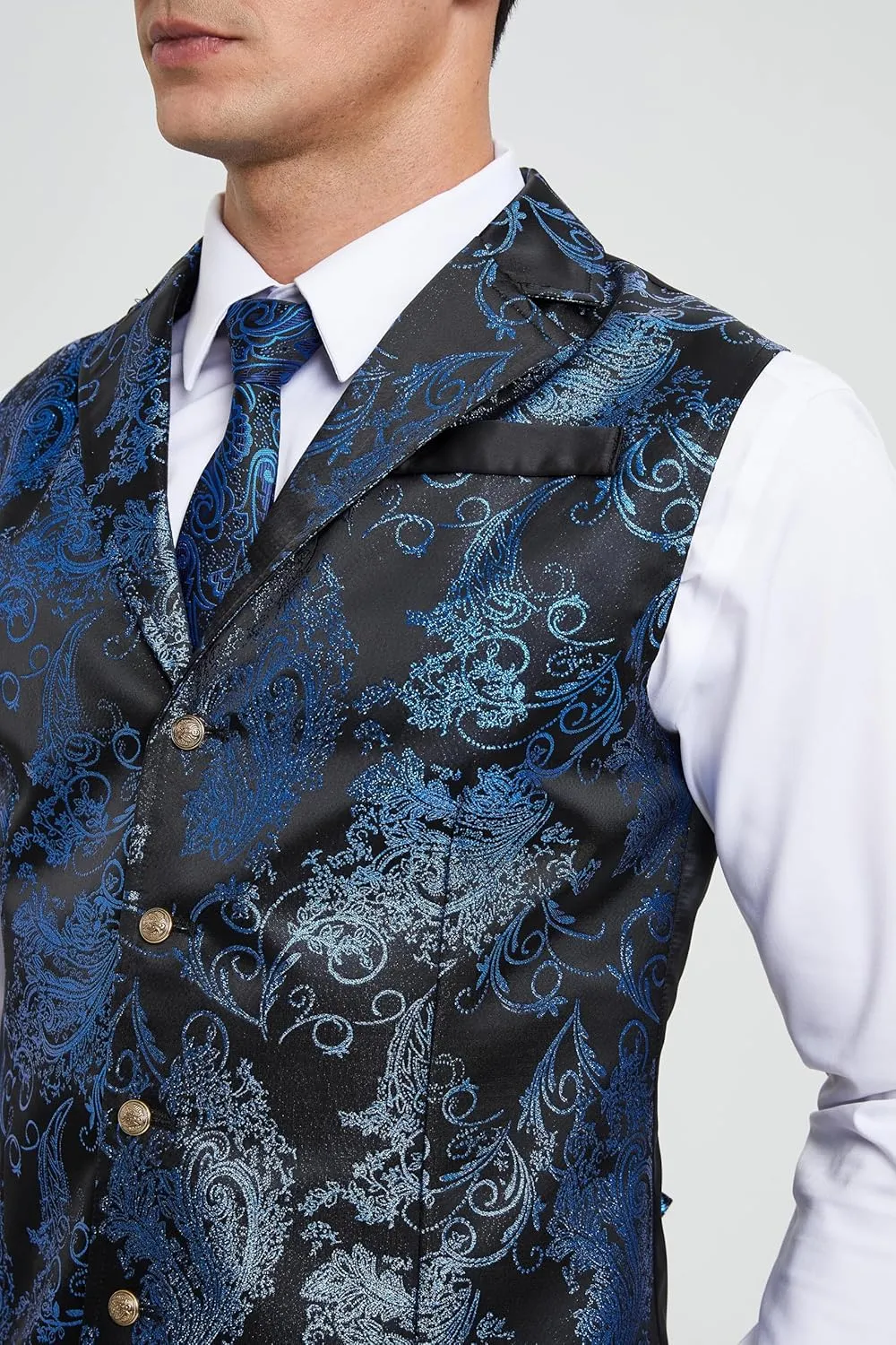 HISDERN Mens Shiny Paisley Suit Vest Victorian Steampunk Gothic Waistcoat for Men Wedding Party Suit or Tuxedo