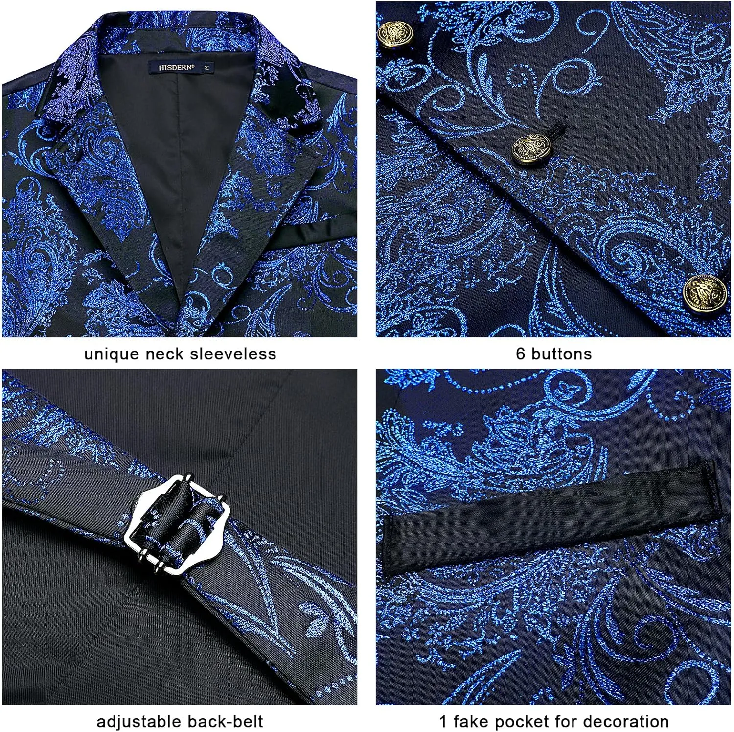 HISDERN Mens Shiny Paisley Suit Vest Victorian Steampunk Gothic Waistcoat for Men Wedding Party Suit or Tuxedo
