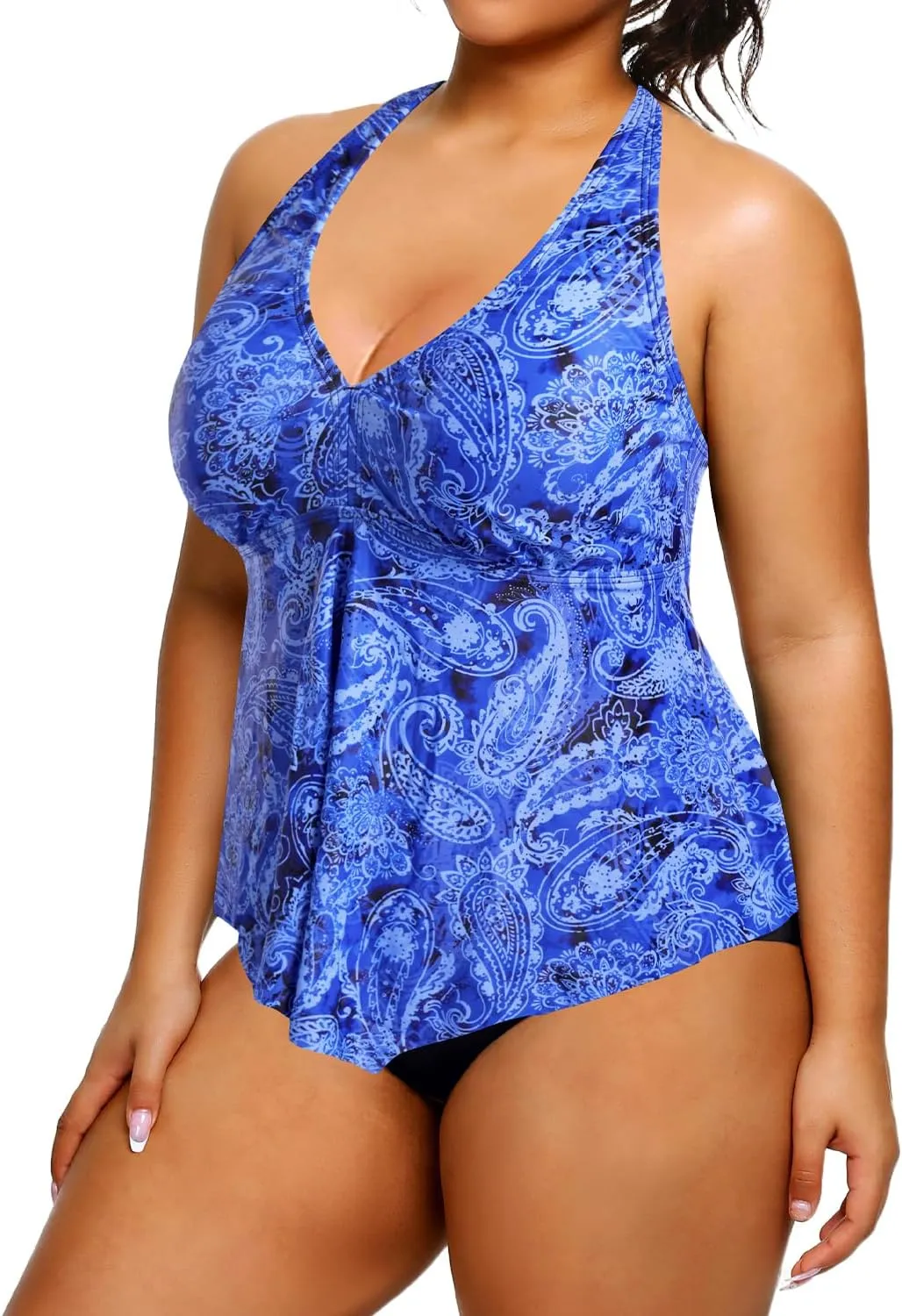 Holipick Plus Size Two Piece Swimsuits High Waisted Bathing Suits for Women Halter Tankini Top with Bottoms