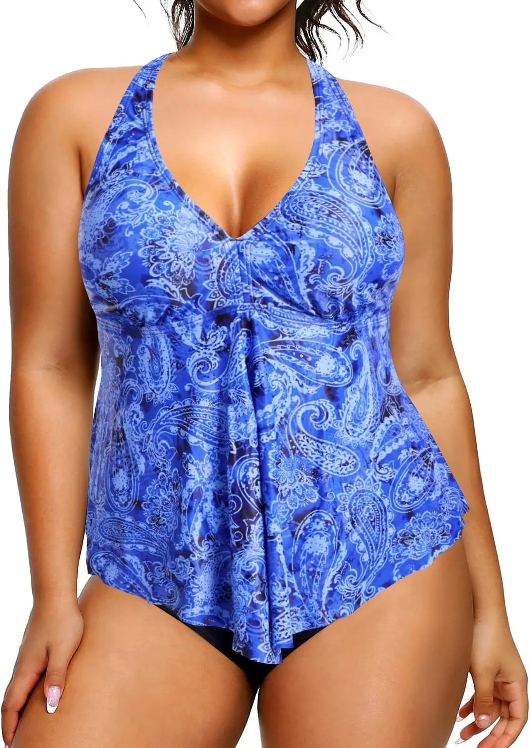 Holipick Plus Size Two Piece Swimsuits High Waisted Bathing Suits for Women Halter Tankini Top with Bottoms