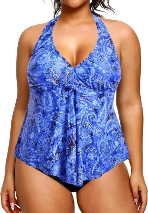 Holipick Plus Size Two Piece Swimsuits High Waisted Bathing Suits for Women Halter Tankini Top with Bottoms