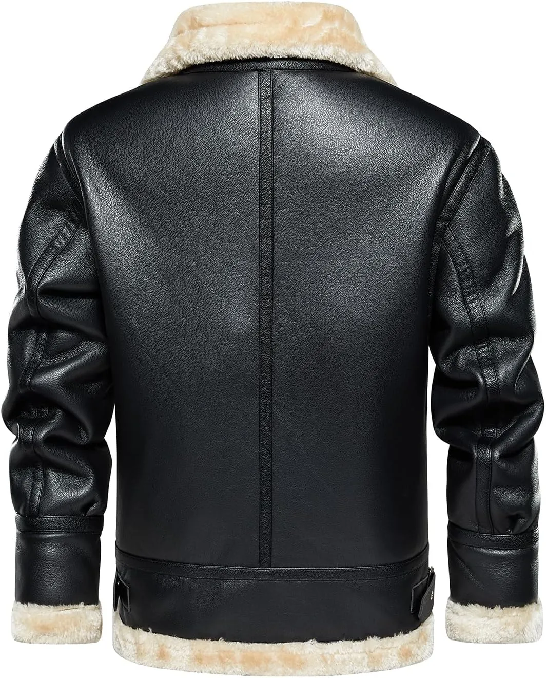 HOOD CREW Mens Faux Leather Jacket Vintage Bomber Jacket with Artificial Fur Lining Warm Winter Leather Coat