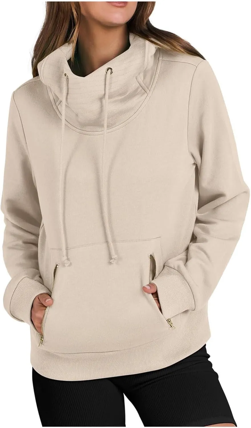 Hoodie Sweatshirt For Women Fall Fashion 2024 Casual Long Sleeve Cowl Neck Hooded Sweatshirt Teen Girls Pullovers