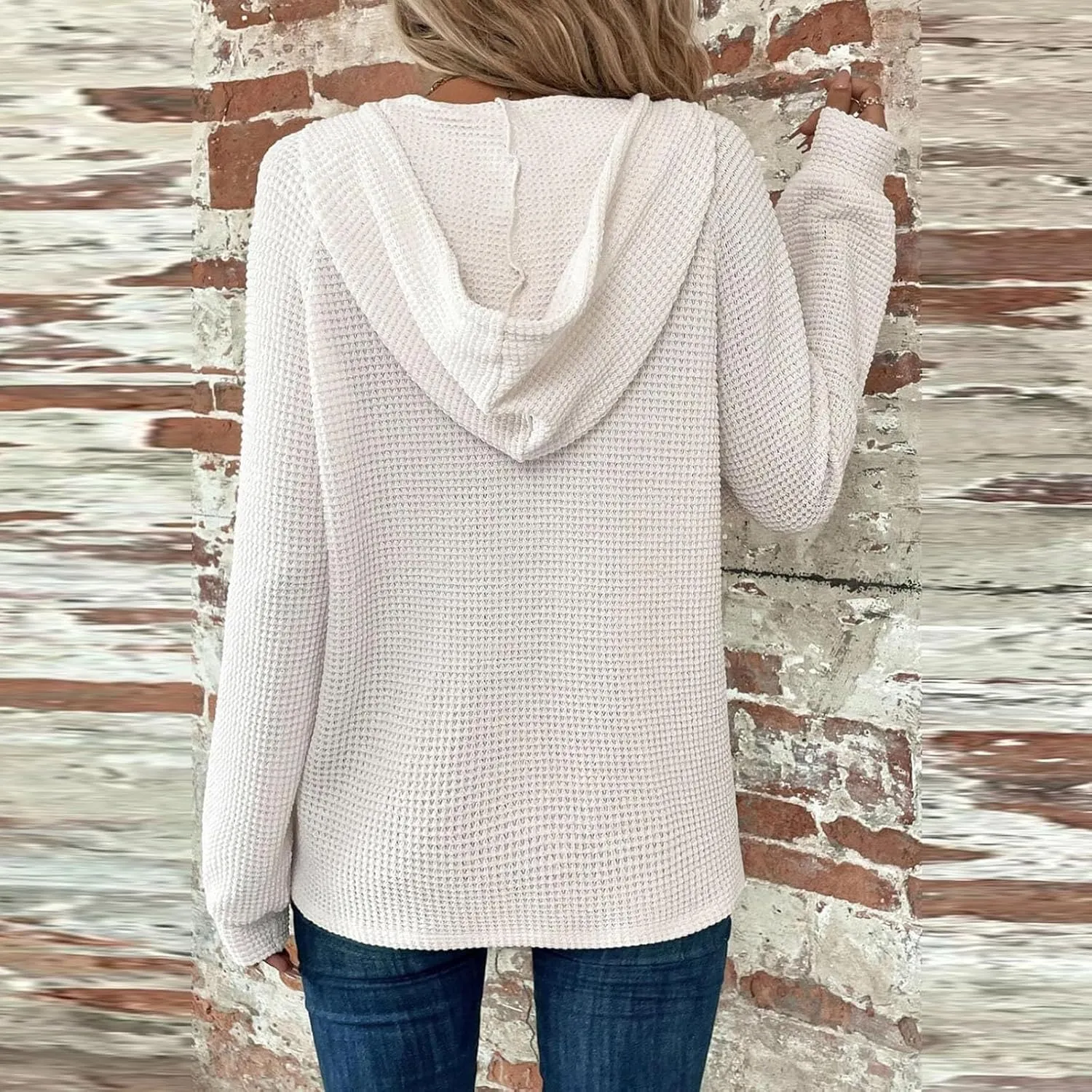 Hoodies for Women Button V Neck Waffle Knit Tops Raglan Long Sleeve Shirts Fall Casual Comfy Pullover Sweatshirt