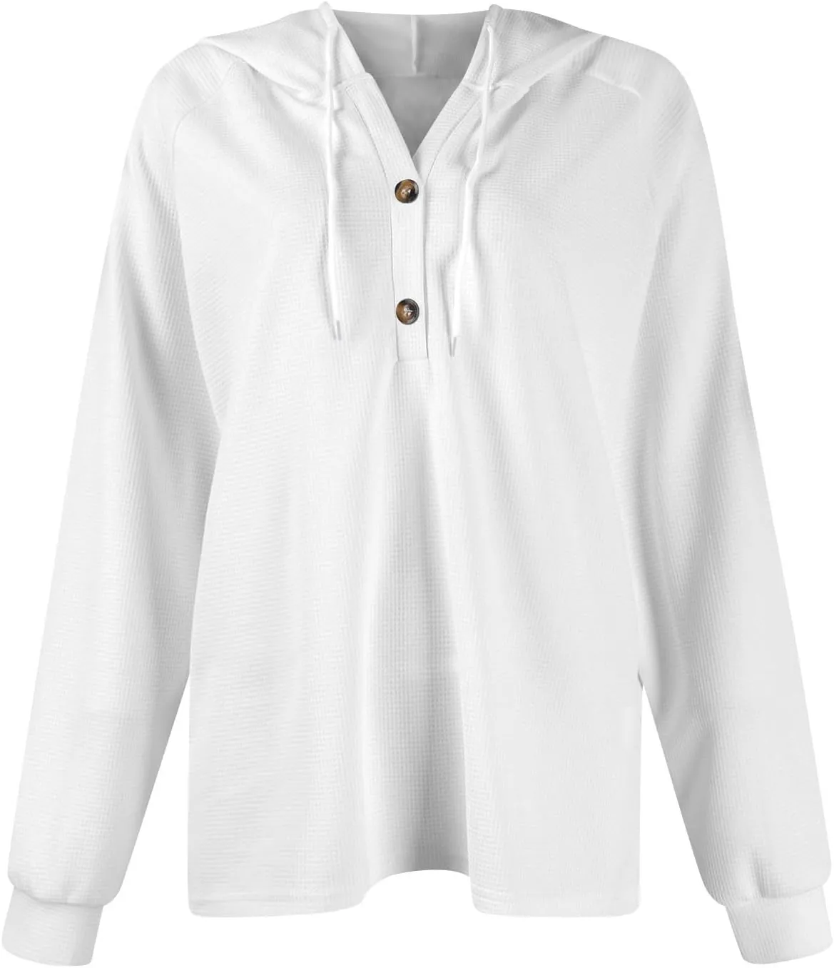 Hoodies for Women Button V Neck Waffle Knit Tops Raglan Long Sleeve Shirts Fall Casual Comfy Pullover Sweatshirt
