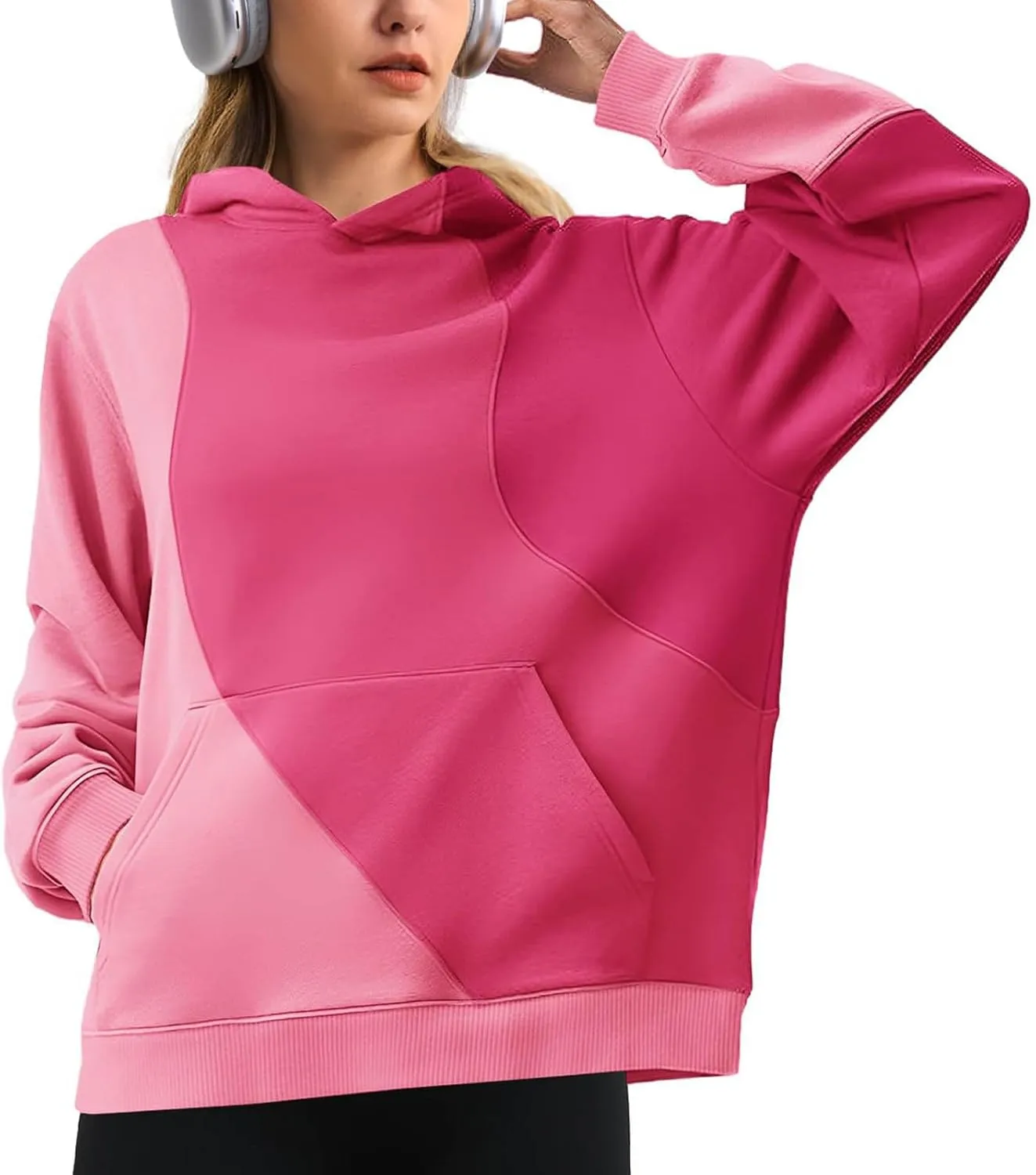 Hoodies for Women Long Sleeve Hoodies Pullover Color Block Loose Fit Hooded Sweatshirt with Pockets Casual Fall Clothes