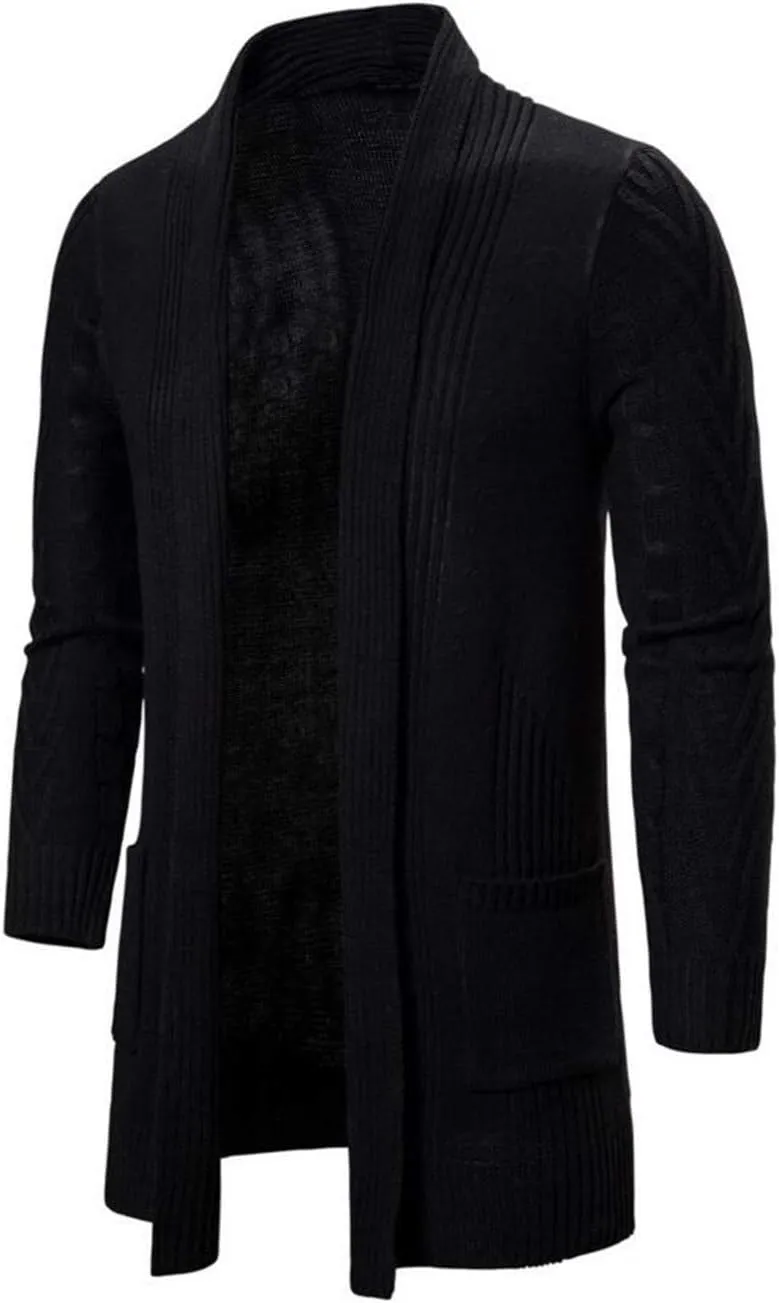 HZCX FASHION Men's Slim Fit Long Sleeve Open Front Cardigan Sweater with Pockets