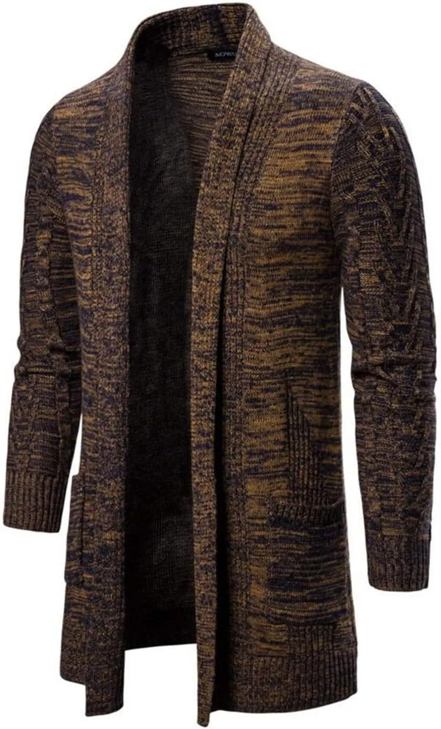 HZCX FASHION Men's Slim Fit Long Sleeve Open Front Cardigan Sweater with Pockets