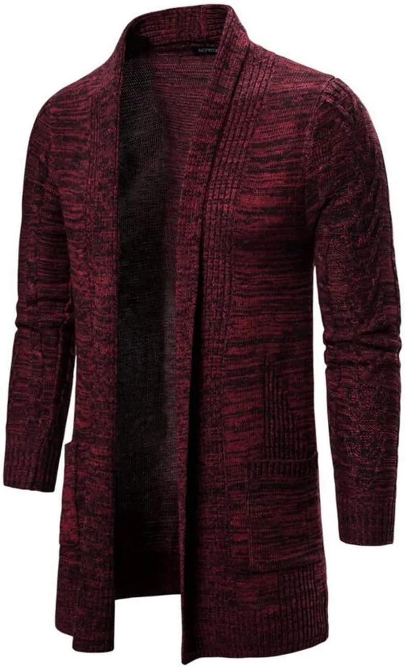HZCX FASHION Men's Slim Fit Long Sleeve Open Front Cardigan Sweater with Pockets
