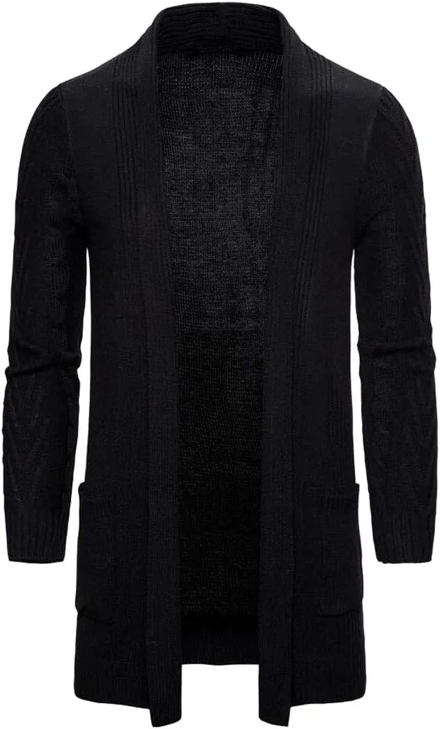 HZCX FASHION Men's Slim Fit Long Sleeve Open Front Cardigan Sweater with Pockets