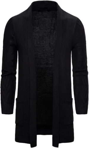 HZCX FASHION Men's Slim Fit Long Sleeve Open Front Cardigan Sweater with Pockets