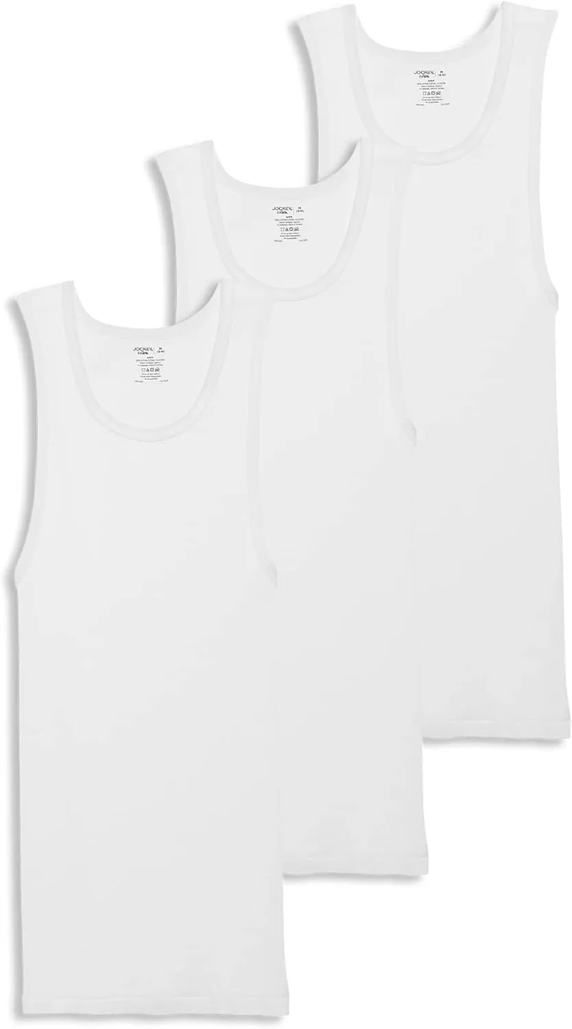 Jockey Men's Undershirt 100% Cotton Tall Man A-Shirt Tank - 3 Pack