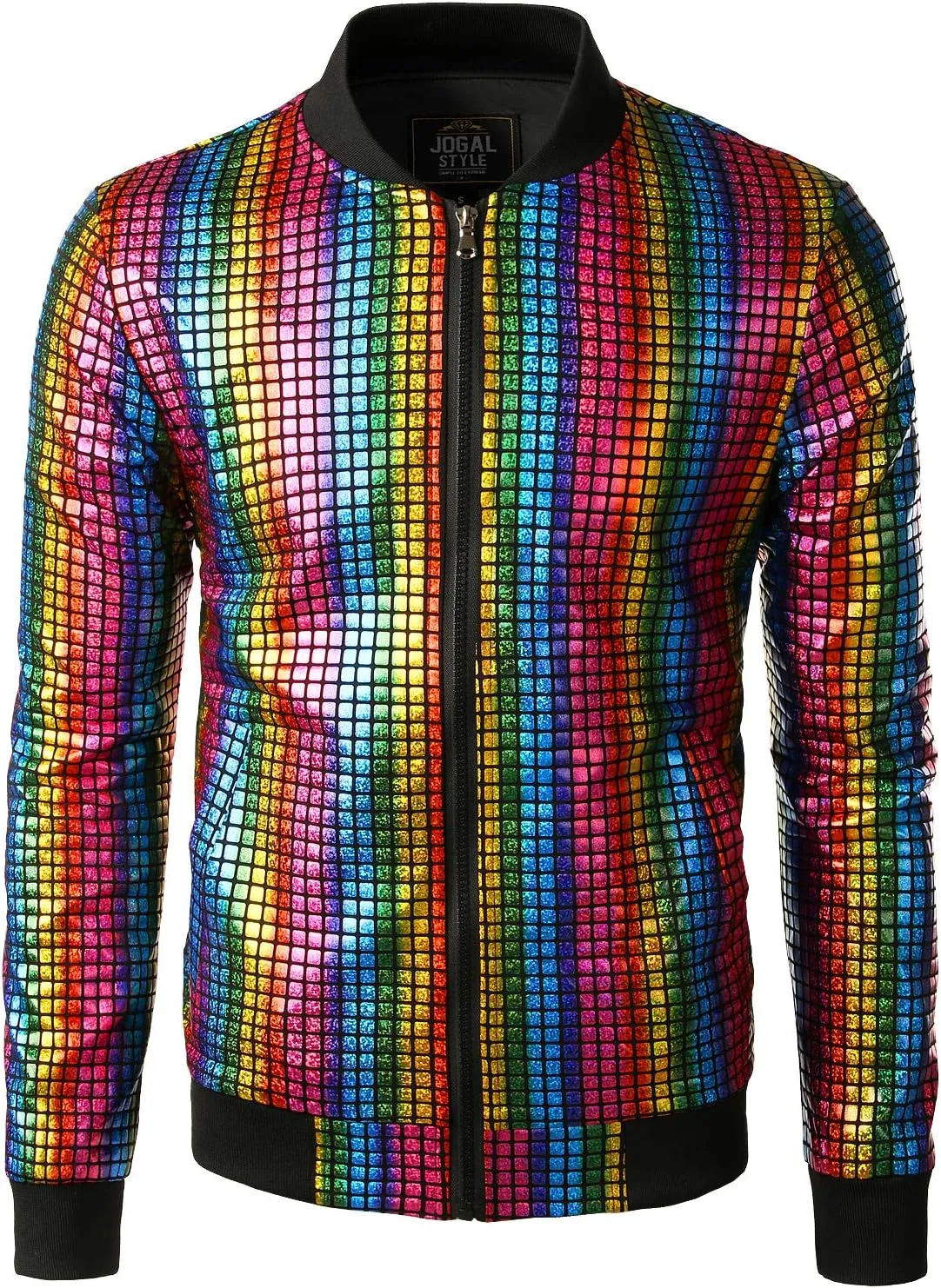 JOGAL Men's Metallic Silver Jacket Gold 70's Disco Costume