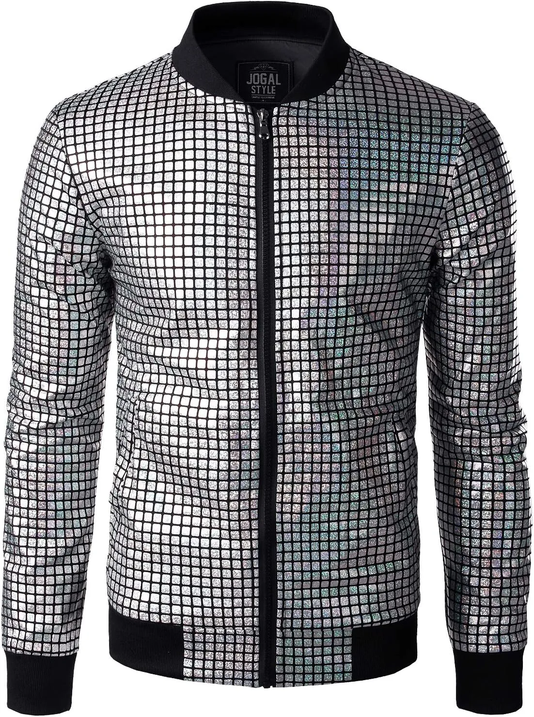JOGAL Men's Metallic Silver Jacket Gold 70's Disco Costume