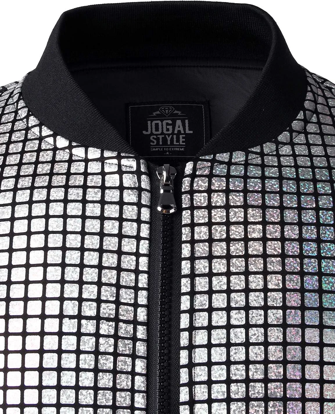 JOGAL Men's Metallic Silver Jacket Gold 70's Disco Costume