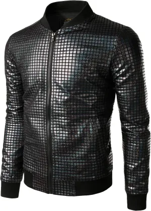 JOGAL Men's Metallic Silver Jacket Gold 70's Disco Costume