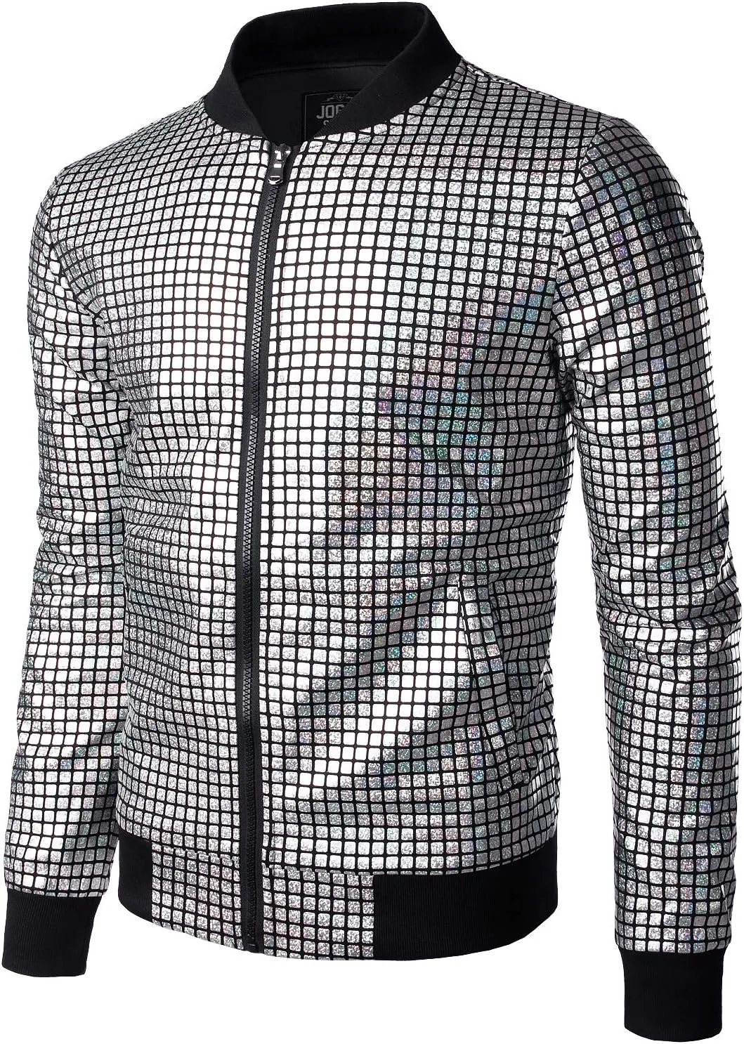 JOGAL Men's Metallic Silver Jacket Gold 70's Disco Costume