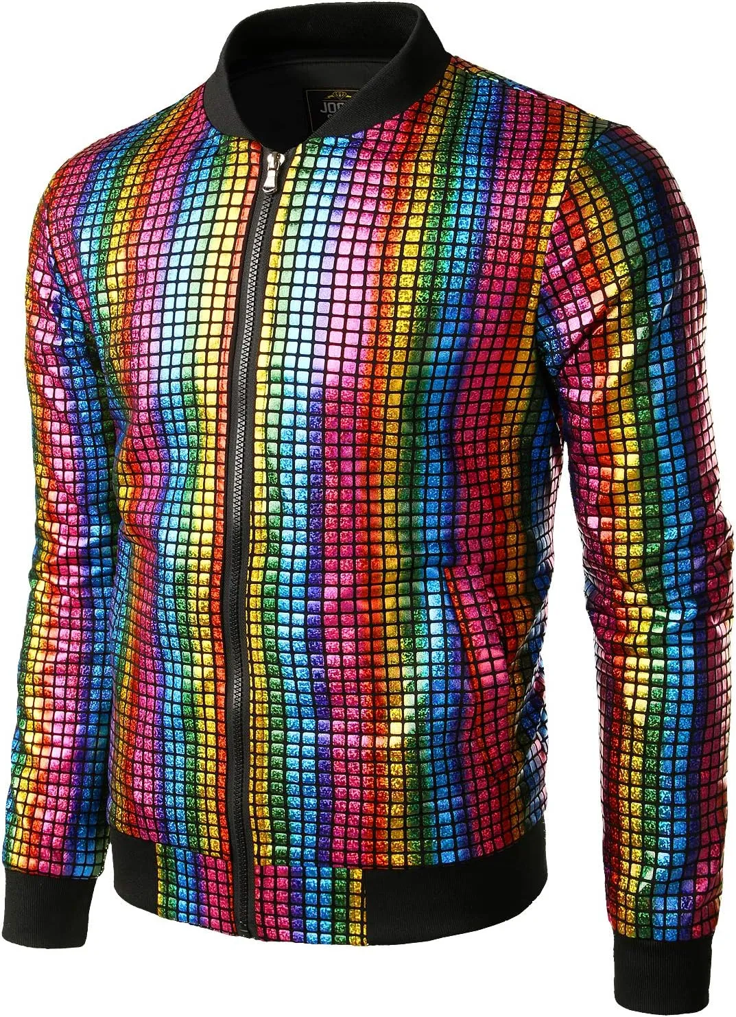 JOGAL Men's Metallic Silver Jacket Gold 70's Disco Costume