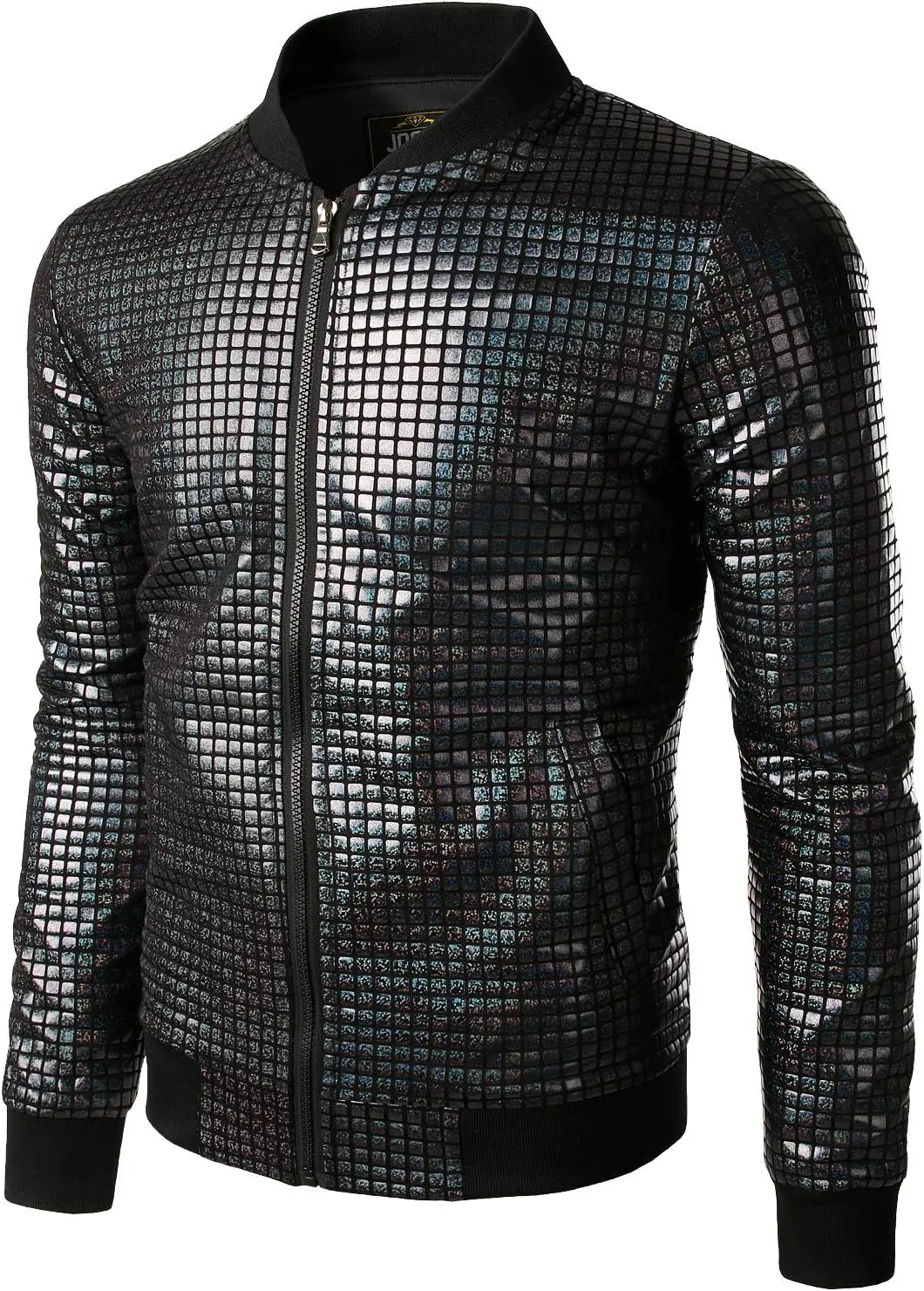 JOGAL Men's Metallic Silver Jacket Gold 70's Disco Costume